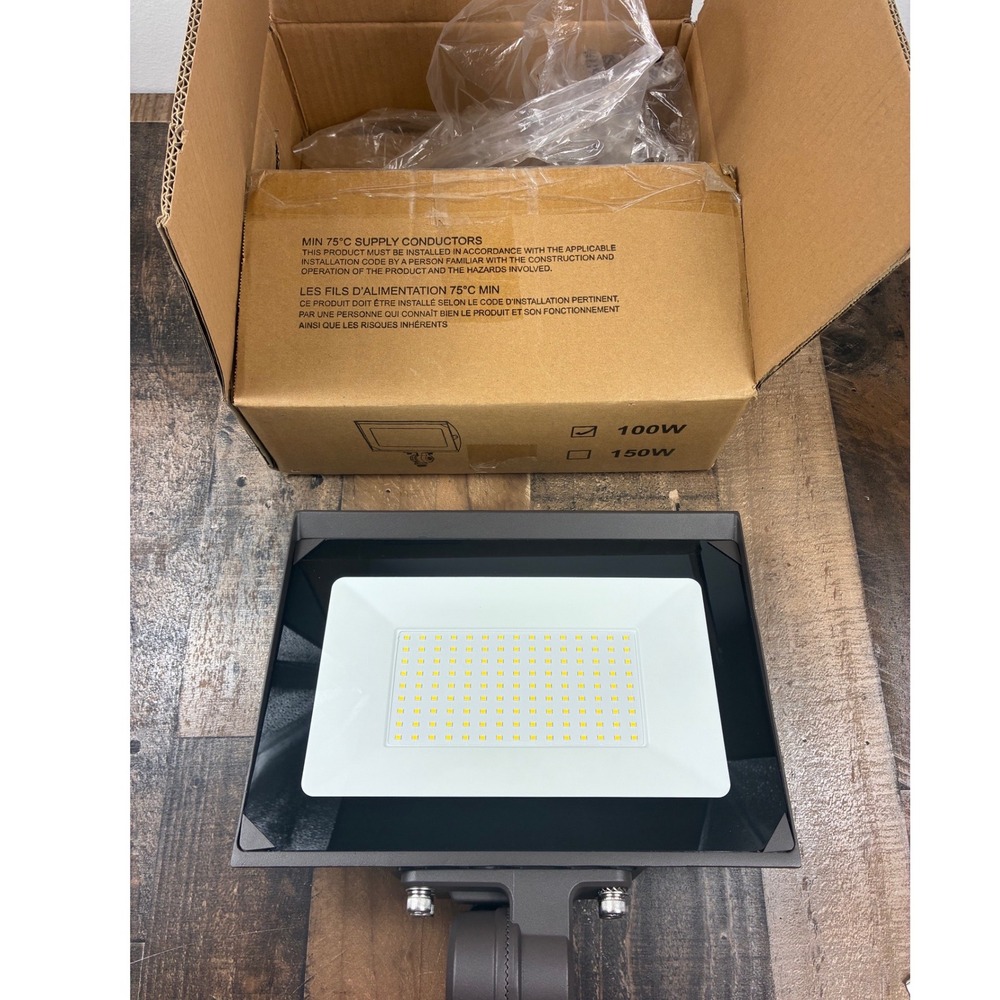 LED Flood Light Outdoor Security Fixture 100W Bronze Open Box Hardwired Light